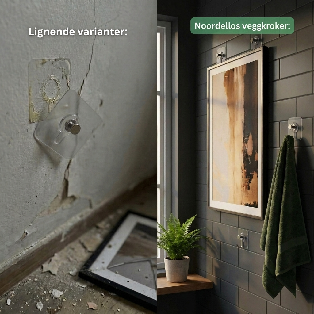 Noordello™ - Veggkroker med kraftfeste - ingen hull, ingen merker