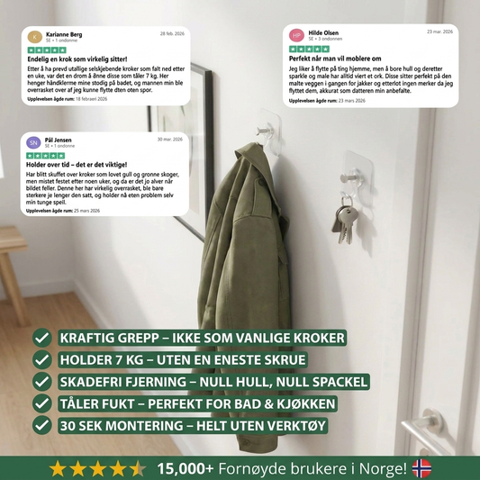 Noordello™ - Veggkroker med kraftfeste - ingen hull, ingen merker