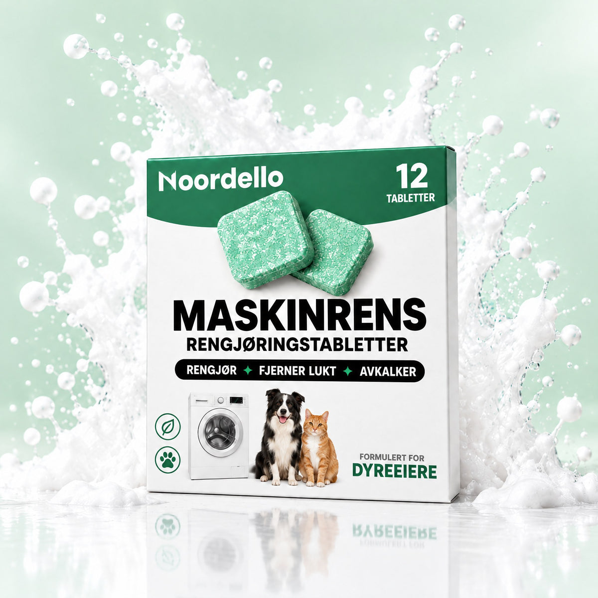Noordello's Maskinrens – 12 rengjøringstabletter for vaskemaskin