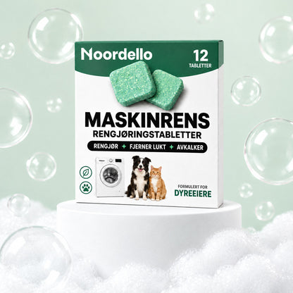 Noordello's Maskinrens på en sokkel med såpebobler