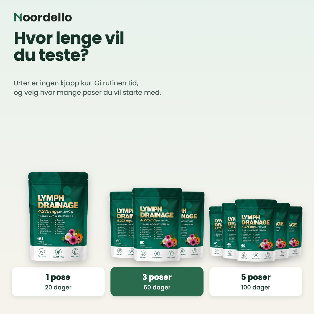 1, 3 eller 5 poser